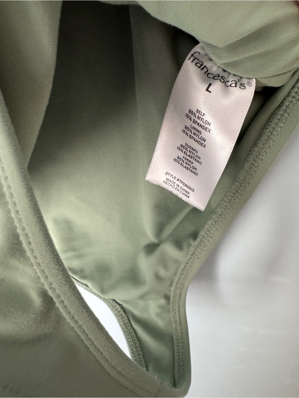 Francescas Blue Rain Large Sage Green Sleeveless Bodysuit Soft Smoothing Sculpt - Picture 6 of 7